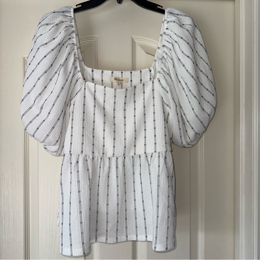 Madewell Peplum Striped Puff Sleeve Top